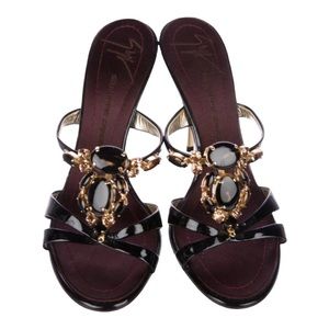 Giuseppe Zanotti, black and gold Embellished Slide Sandals, Women’s size 5.5